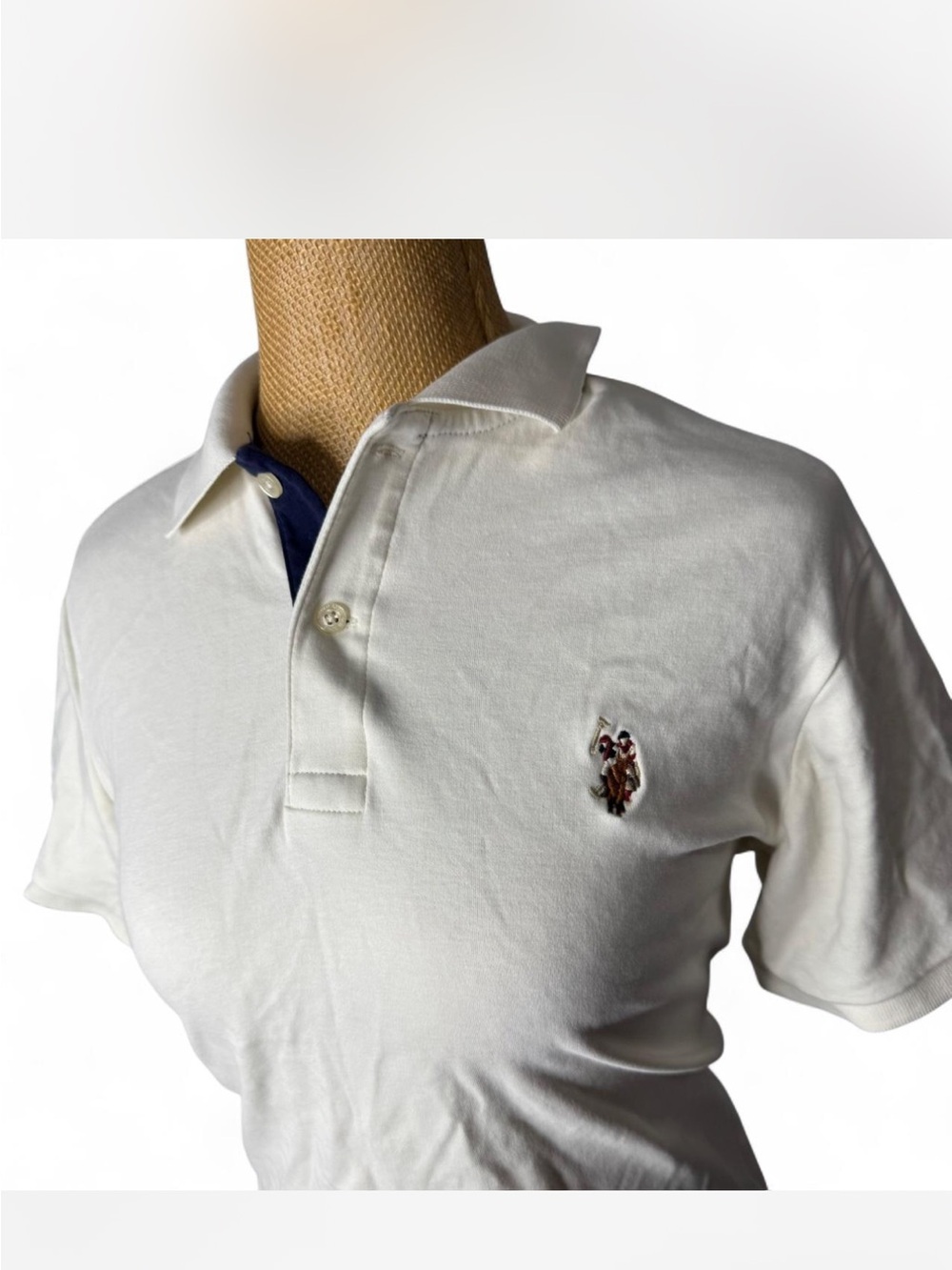 U.S. Polo Assn. White Polo with Navy Placket and Embroidered Crest